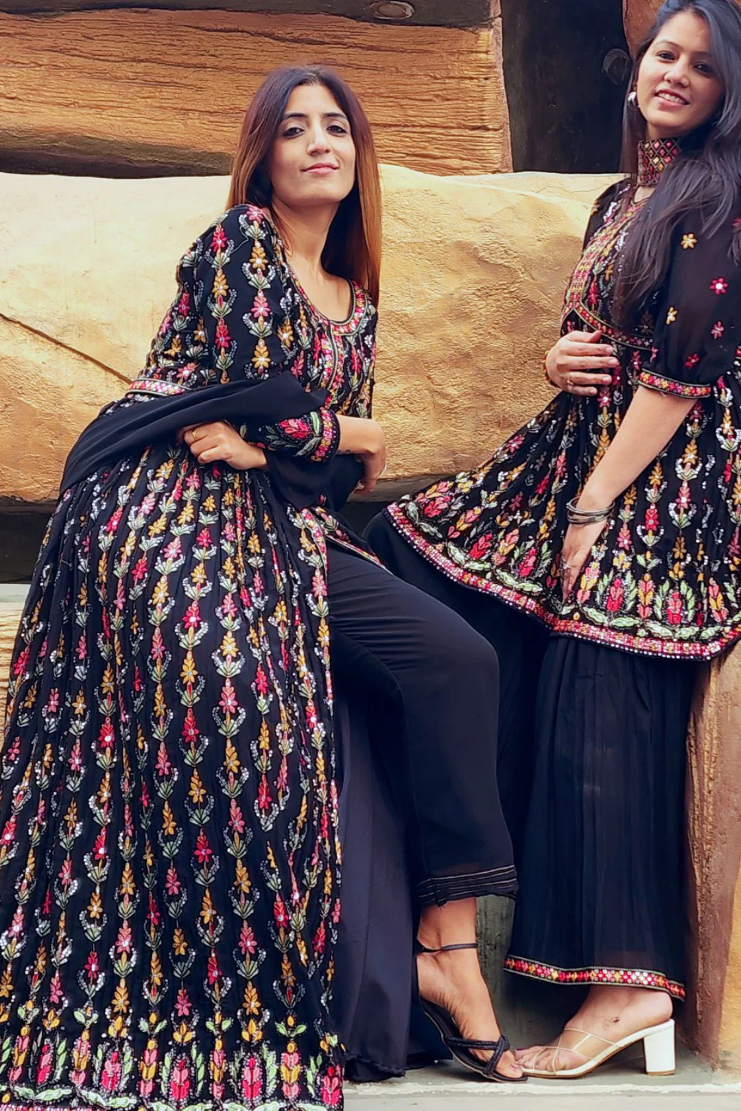 Black Multi Threadwork Georgette Sharara Suit - Image 7