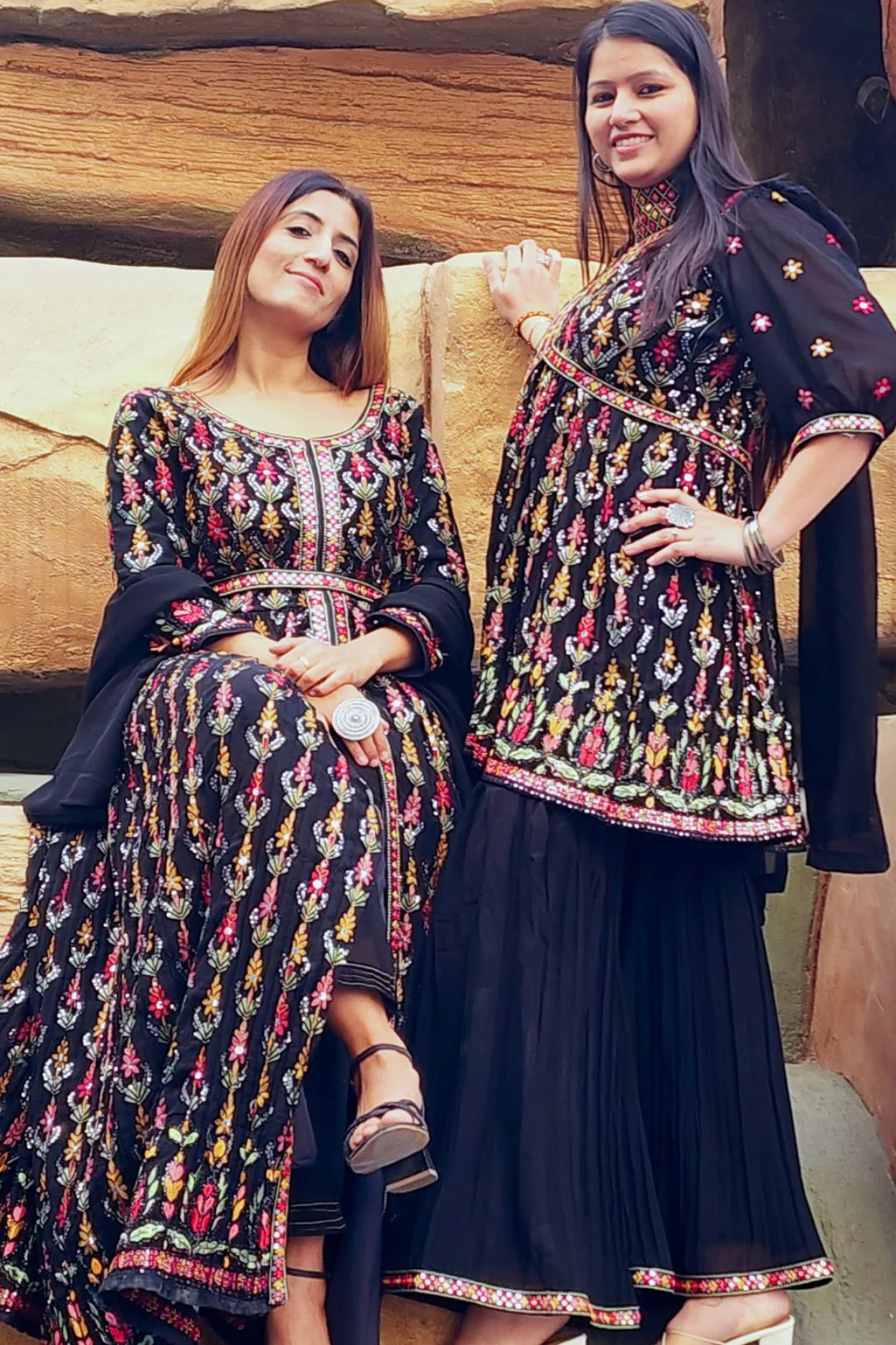 Black Multi Threadwork Georgette Sharara Suit - Image 8