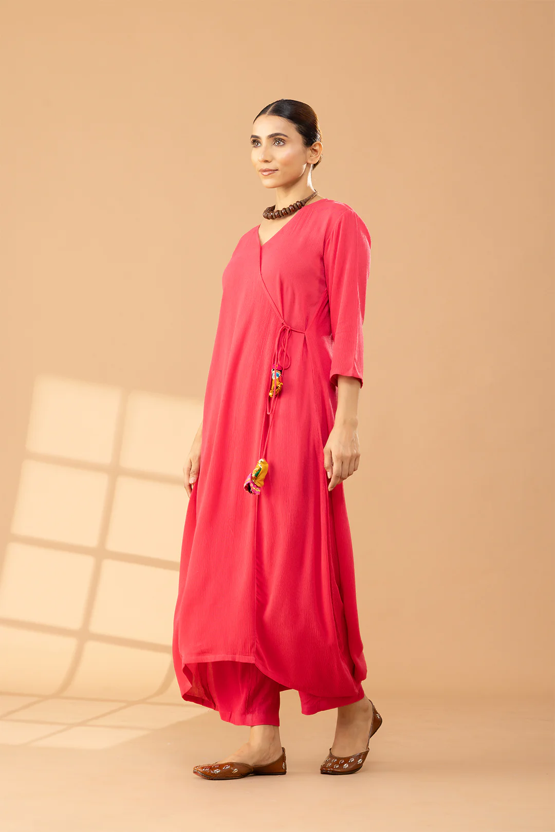 Bright Pink Cotton Angrakha Kurta Set - Image 4