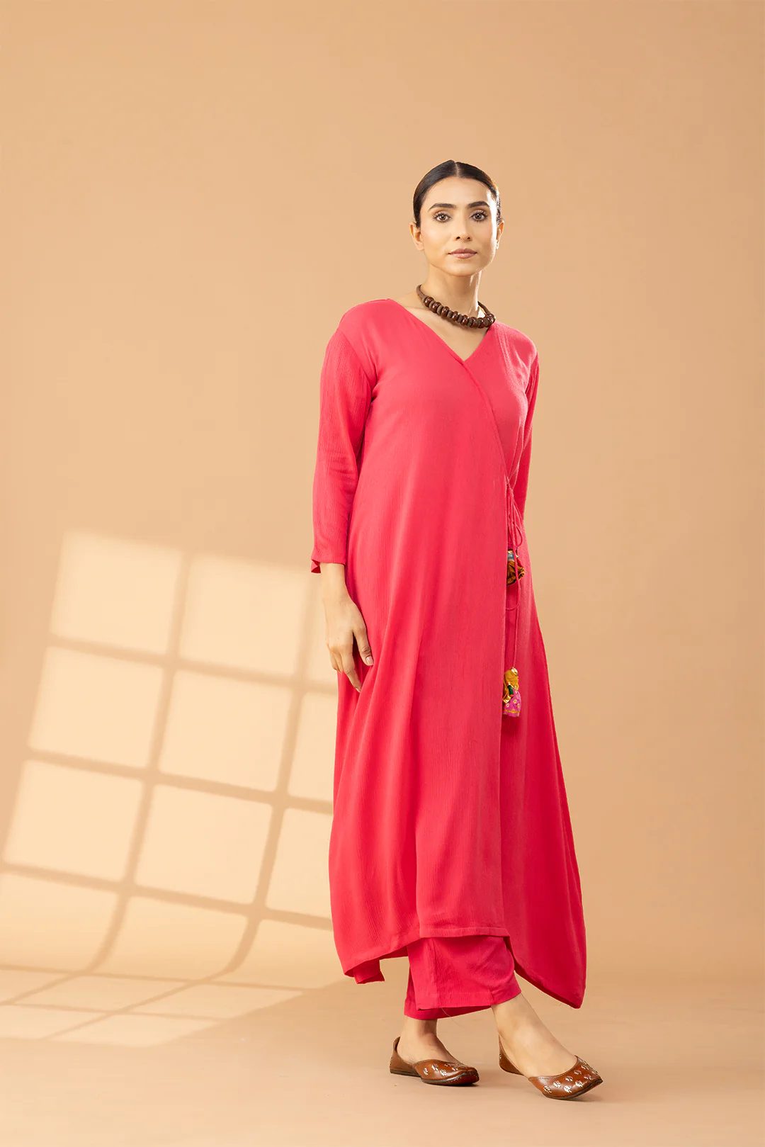 Bright Pink Cotton Angrakha Kurta Set - Image 6