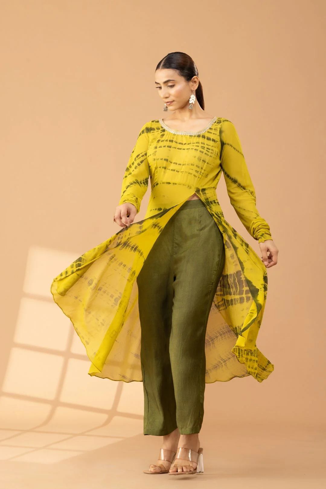 Green Tie & Dye Georgette Kurta Set - Image 6