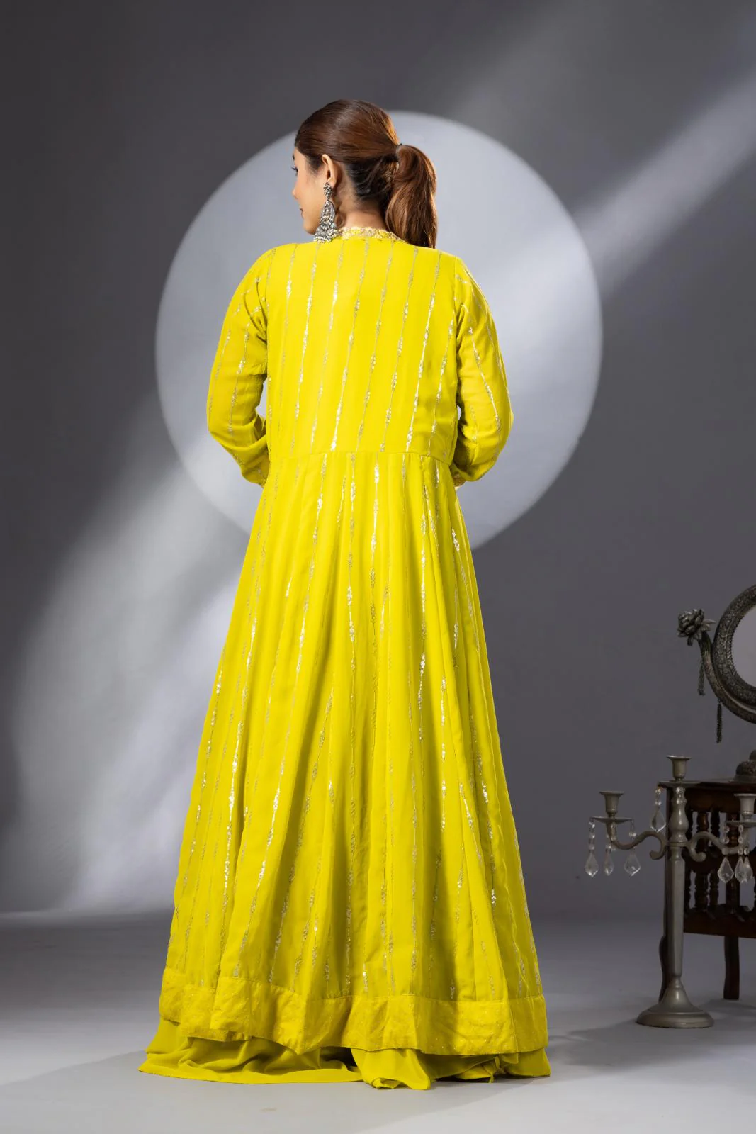 Yellow Lehenga Set with Long Cape - Image 4