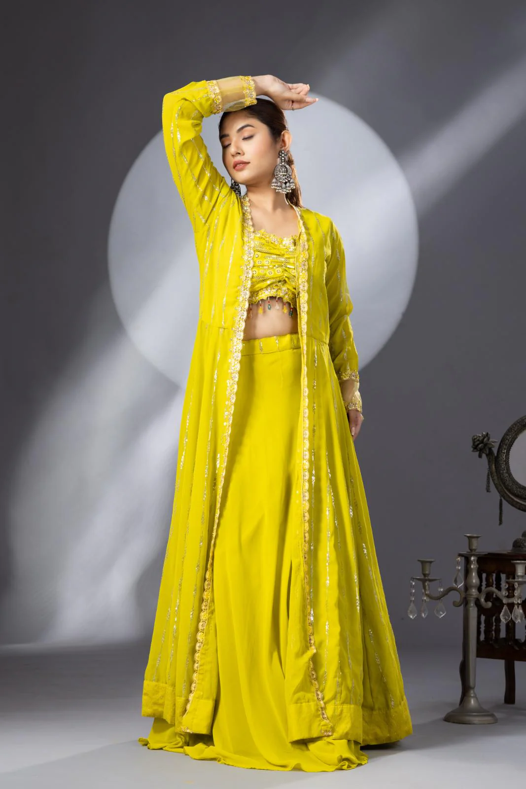 Yellow Lehenga Set with Long Cape - Image 5