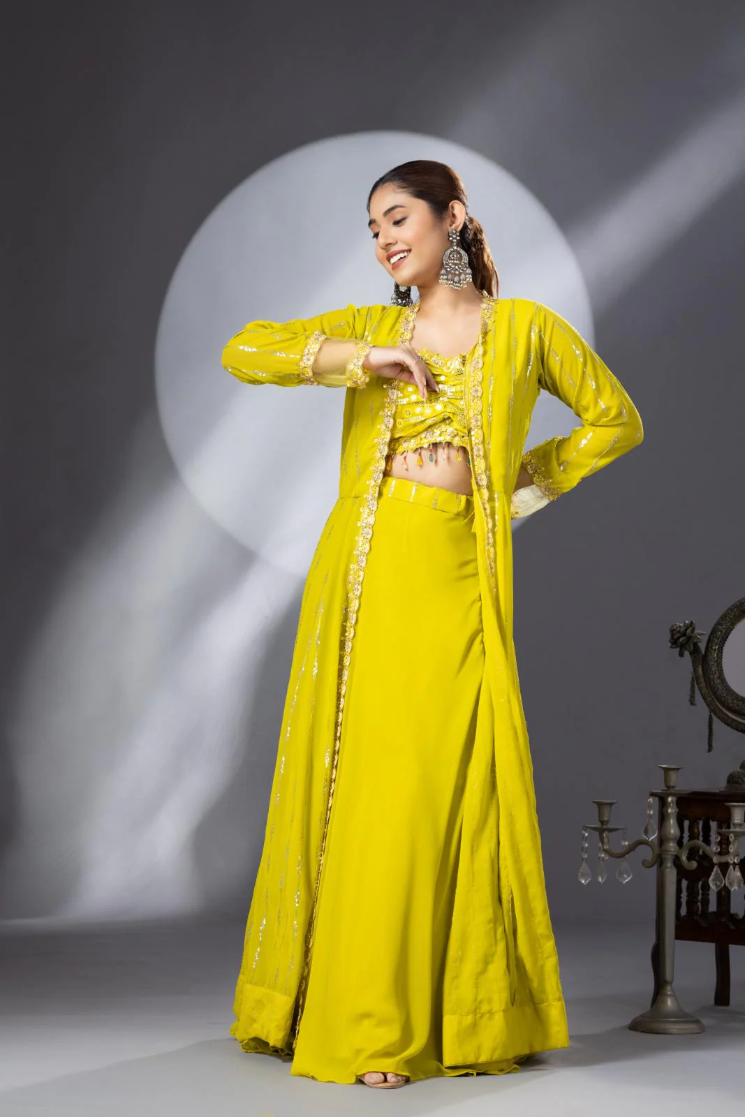 Yellow Lehenga Set with Long Cape - Image 6