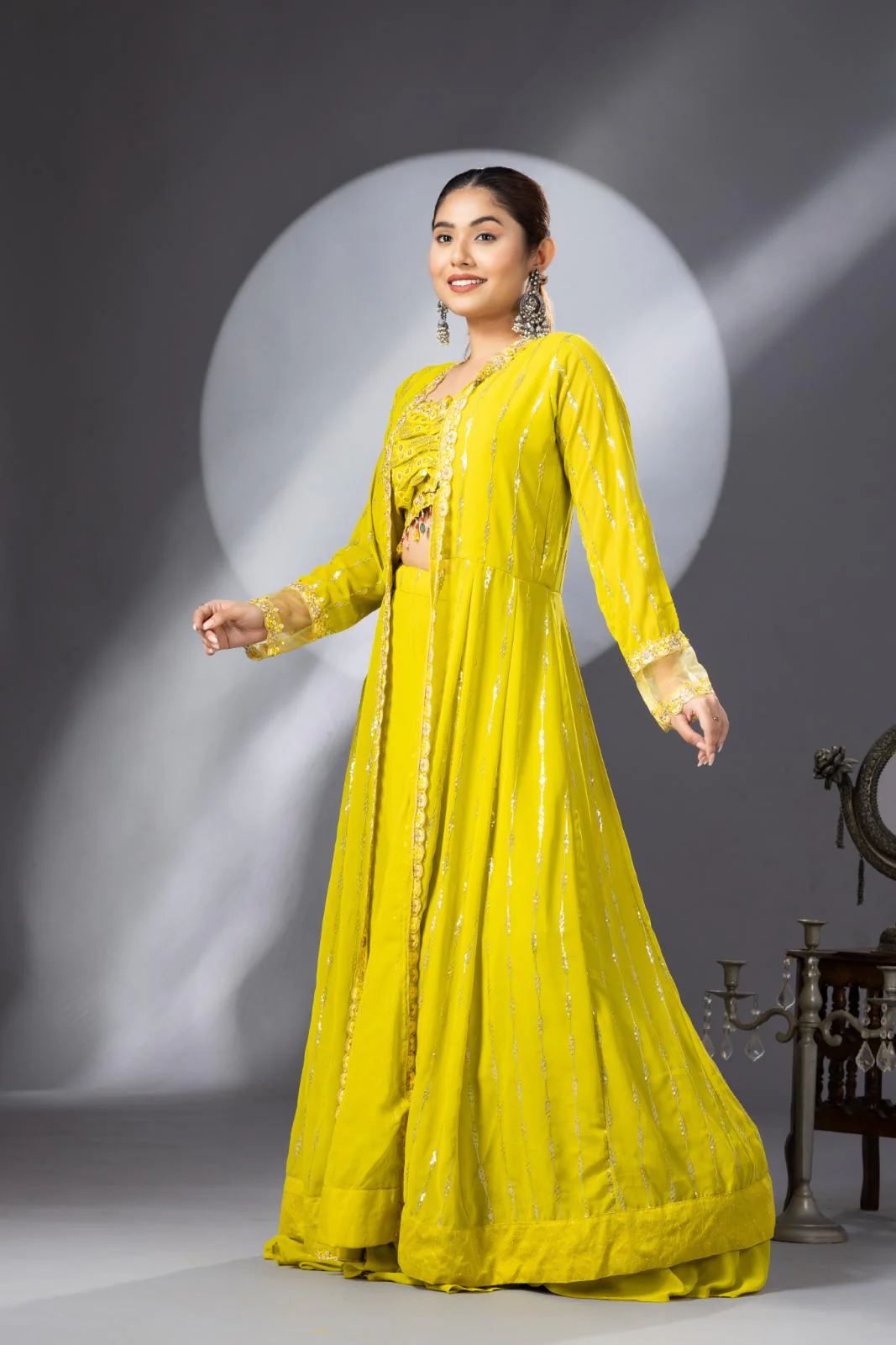 Yellow Lehenga Set with Long Cape - Image 7