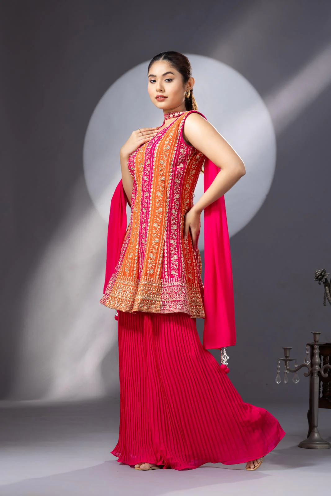 Orange Pink Peplum Sharara Set - Image 4