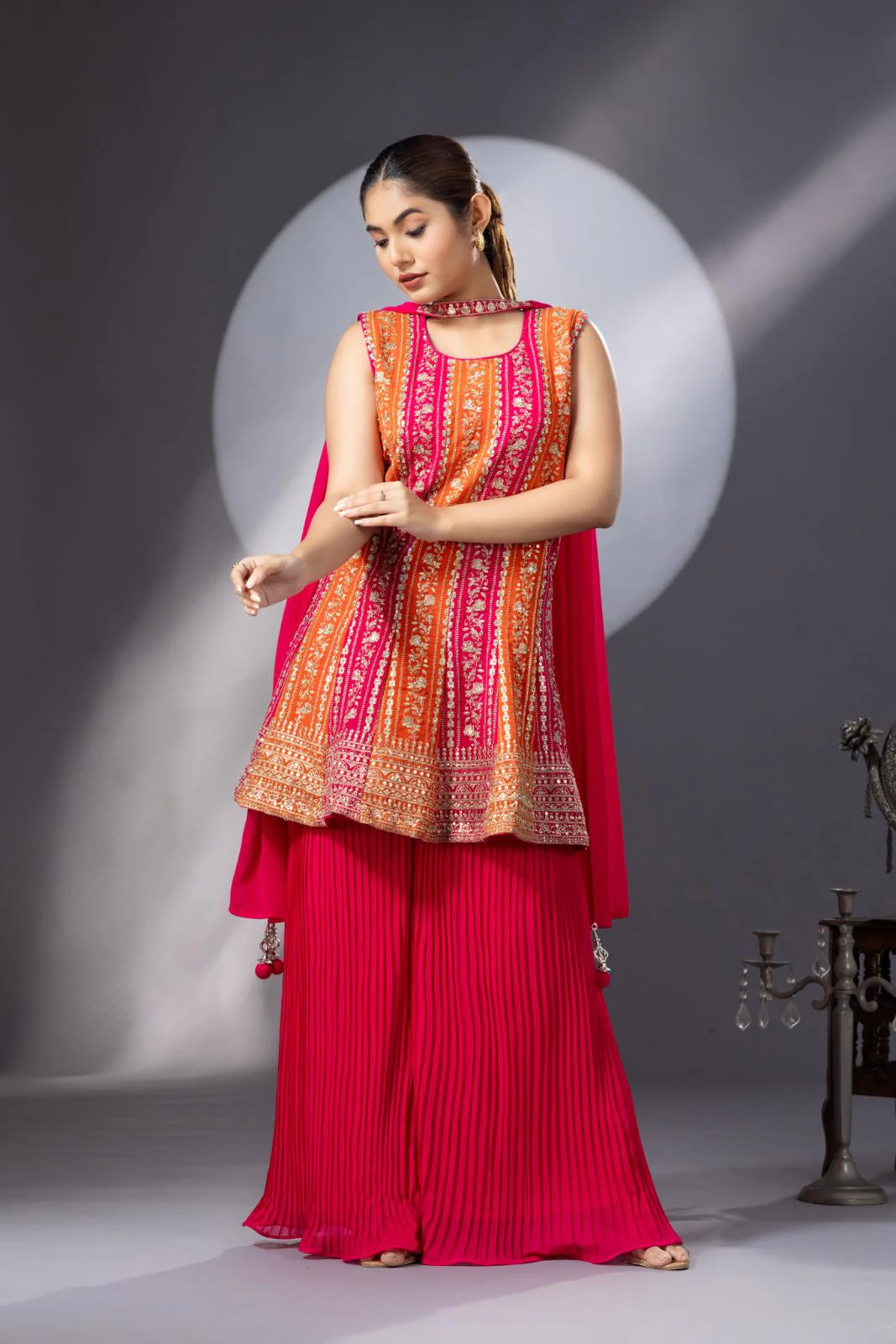 Orange Pink Peplum Sharara Set - Image 5