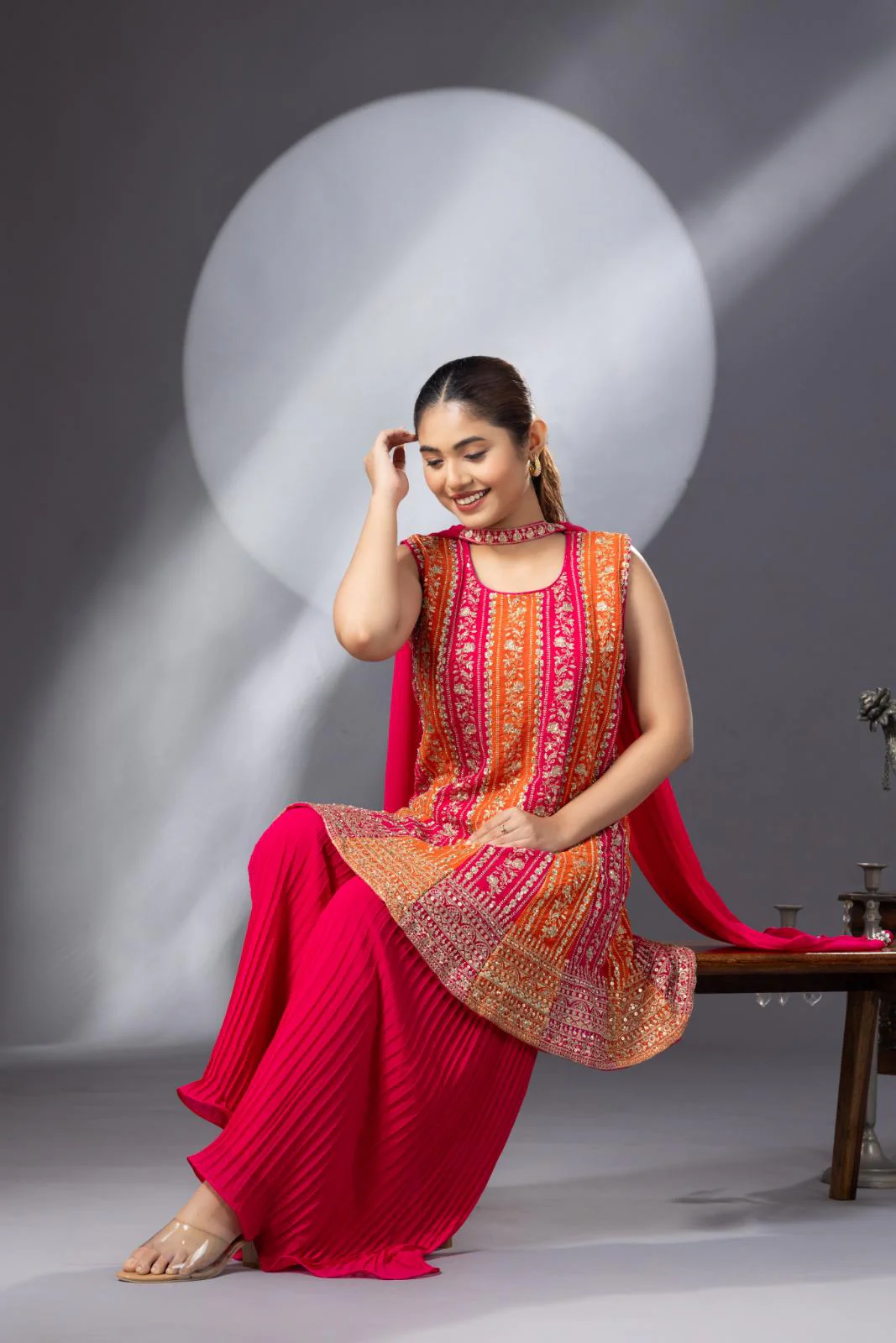 Orange Pink Peplum Sharara Set - Image 6