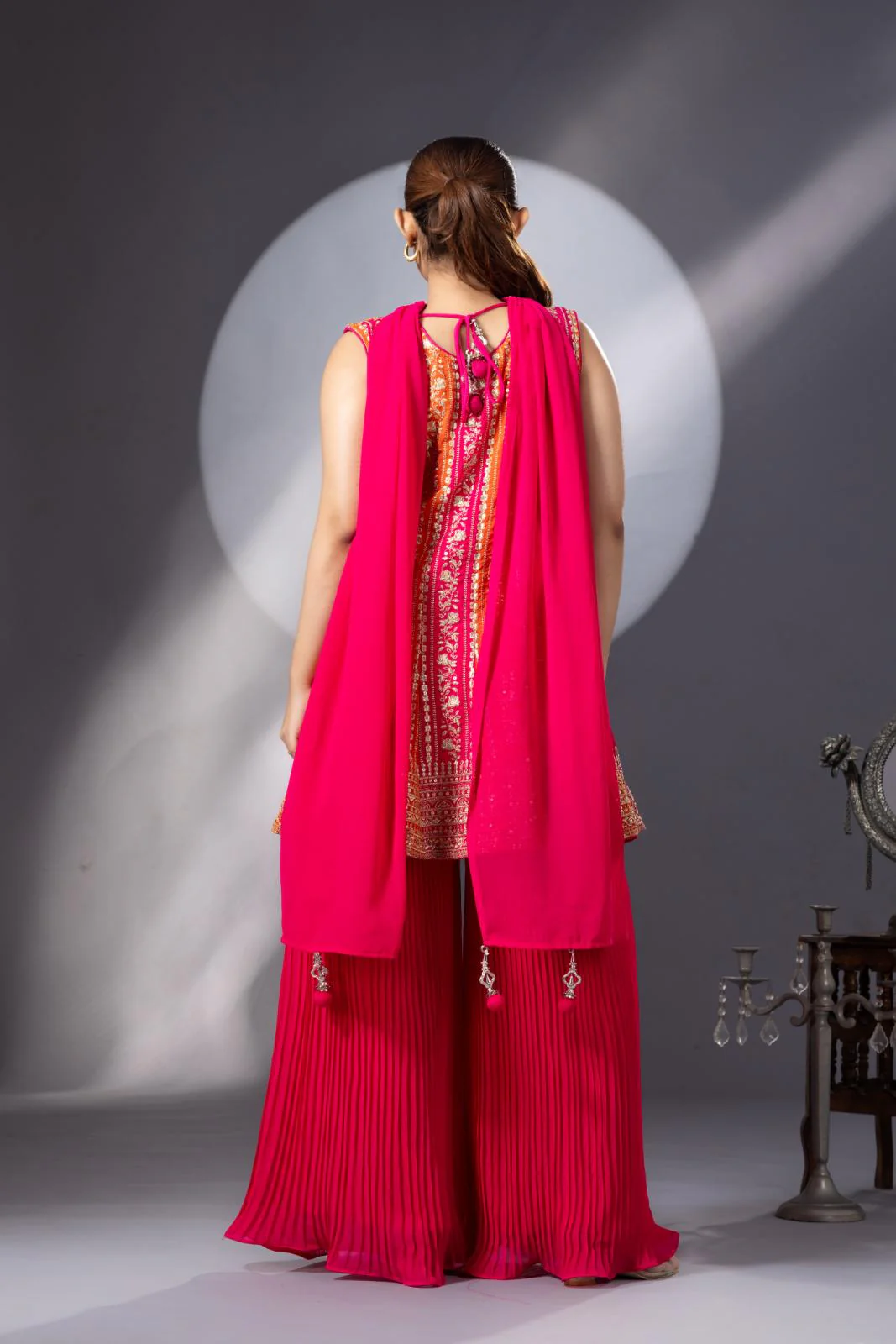 Orange Pink Peplum Sharara Set - Image 7