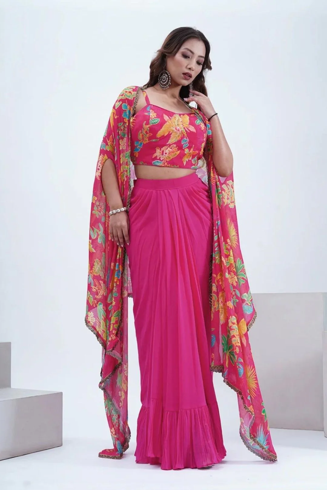 Pink Georgette Cape Set - Image 3