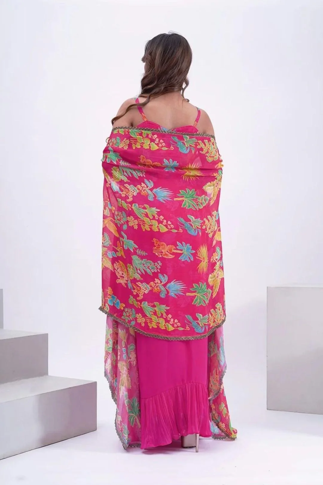 Pink Georgette Cape Set - Image 4