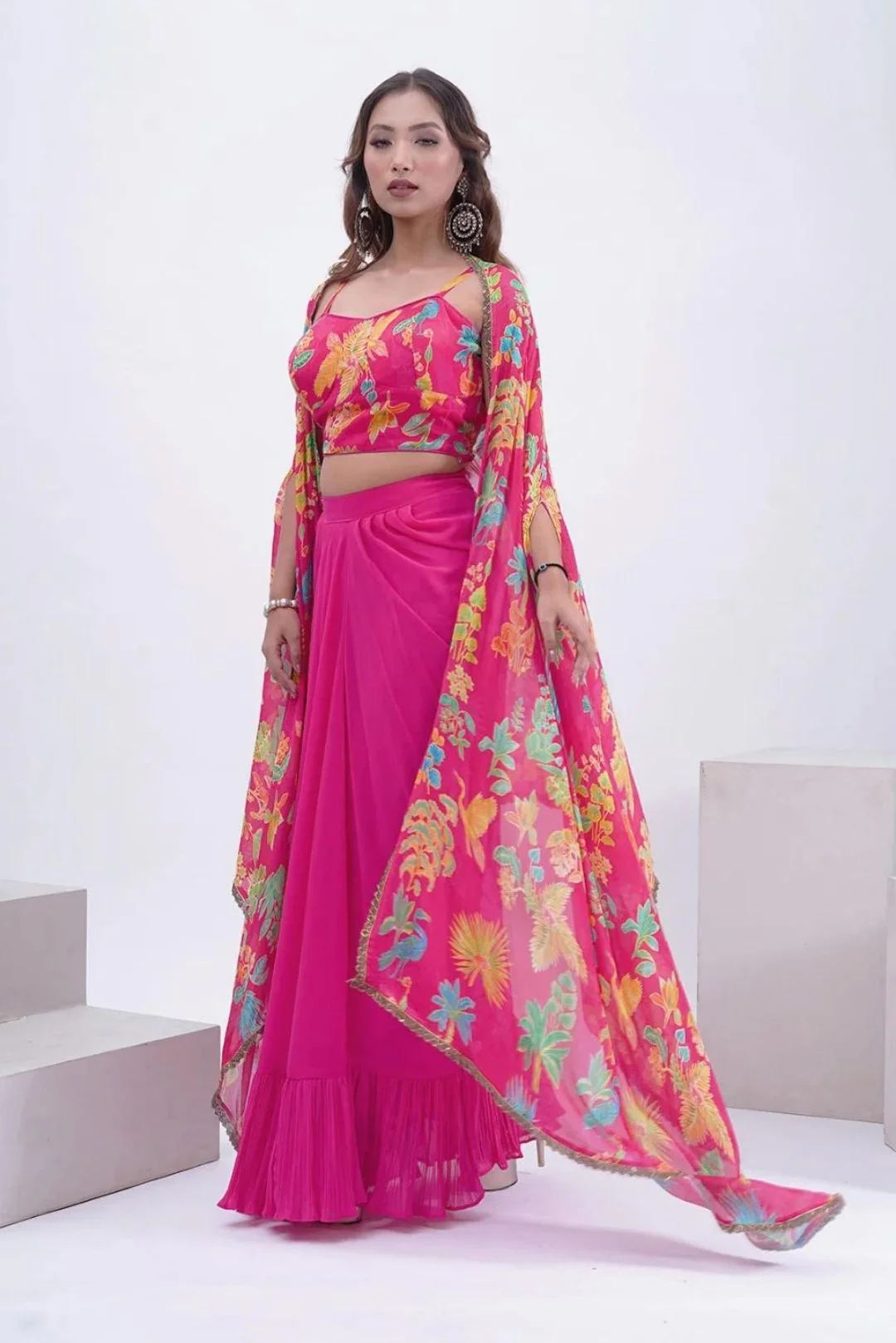 Pink Georgette Cape Set - Image 7