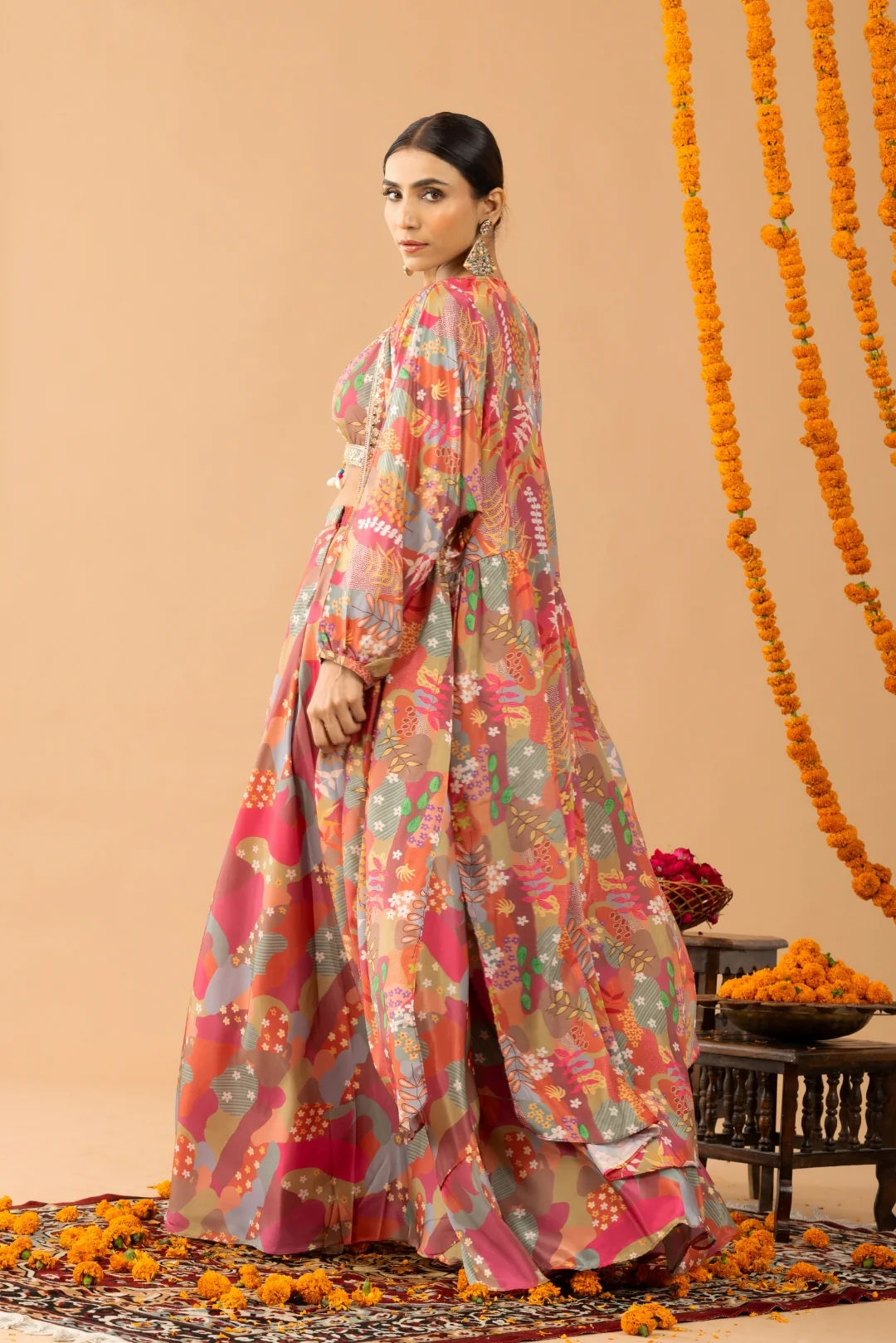 Pink Printed Sharara Set with shrug - Image 4