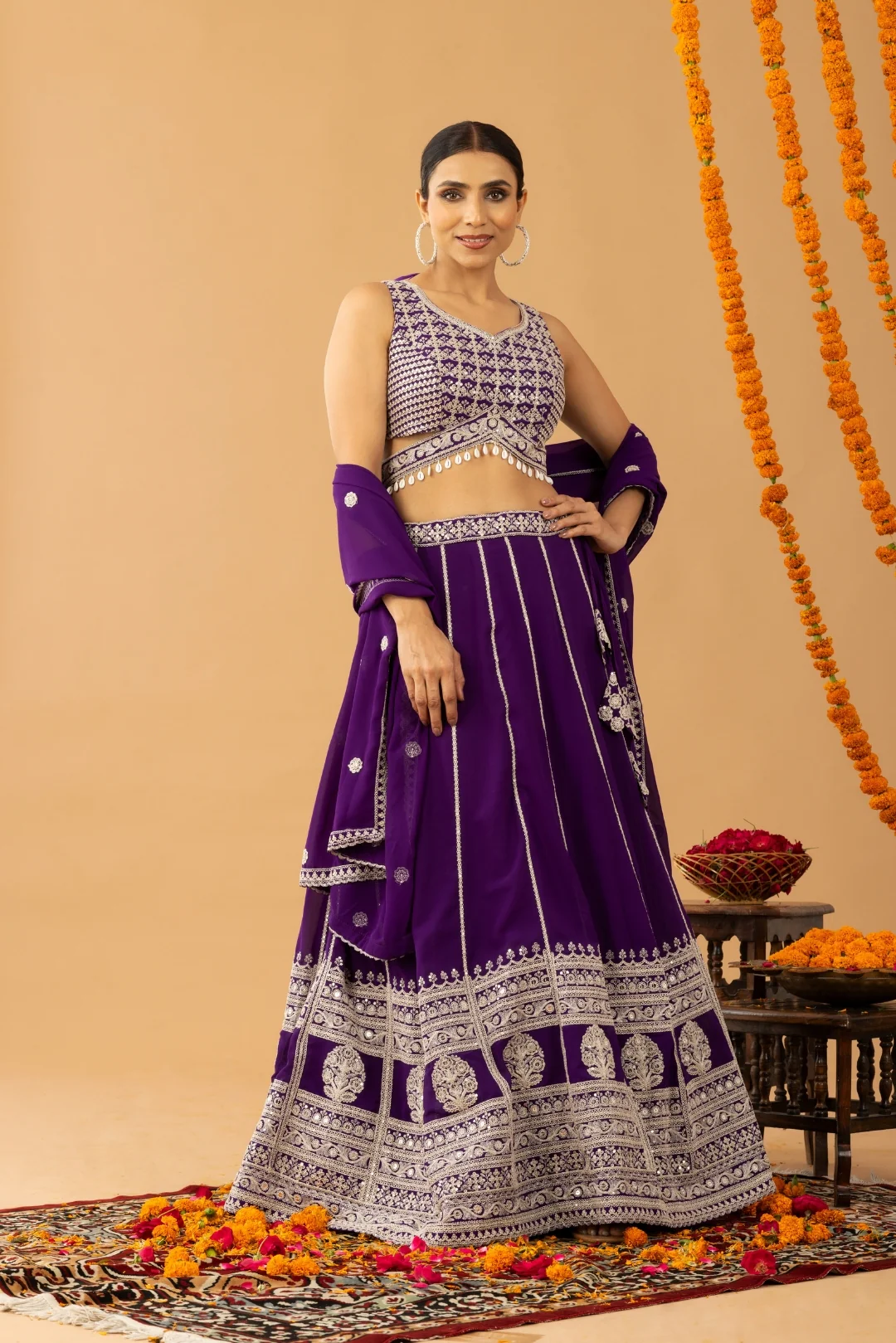 Purple Zari Sequin Embellished Lehenga Set - Image 7