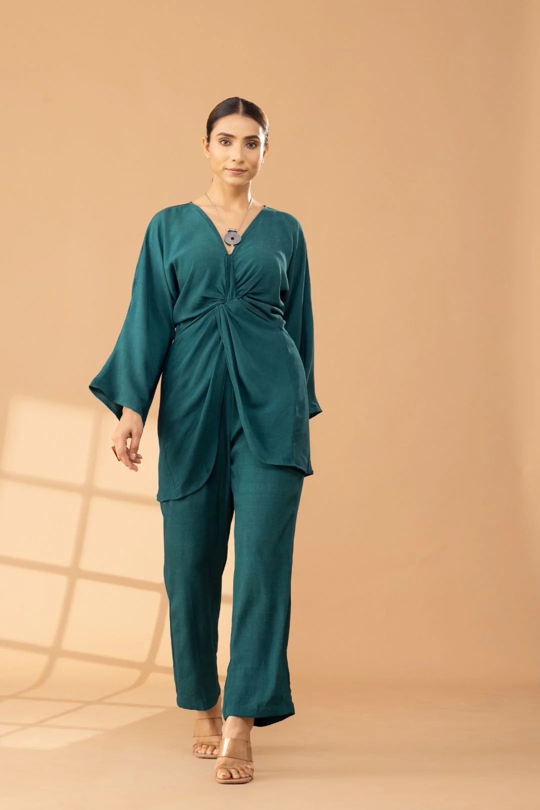 Solid Green Asymmetric Muslin Coord Set - Image 5
